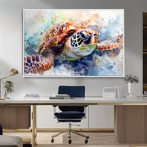Watercolor Sea Turtle Wall Art Canvas Print - Vibrant Ocean