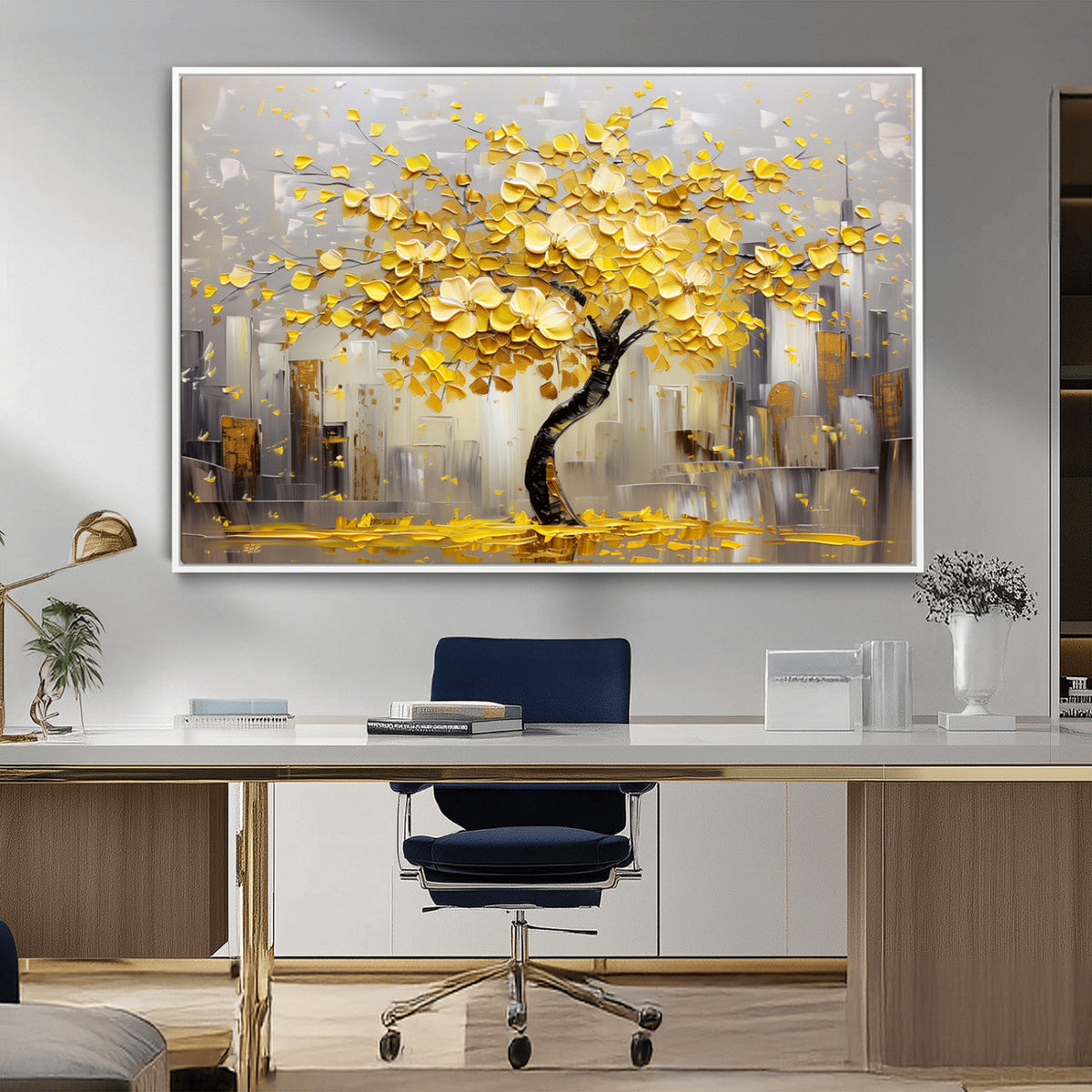 Golden Tree Canvas Print | Abstract Wall Art for Modern