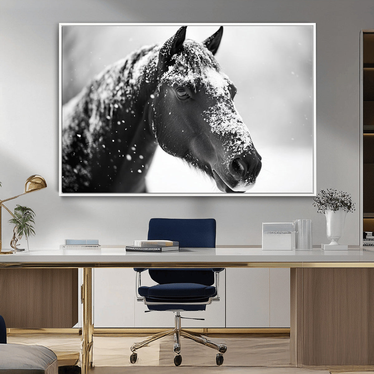 Horse Canvas Print - Winter Horse Snow Wall Art Canvas Print