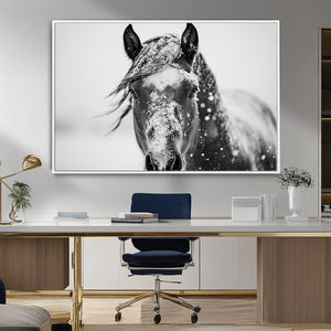 Western Wall Art | Black and White Winter Horse Wall Art |