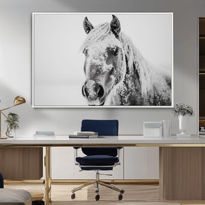 White Horse Wall Art | Ready to Hang and Framed | Winter