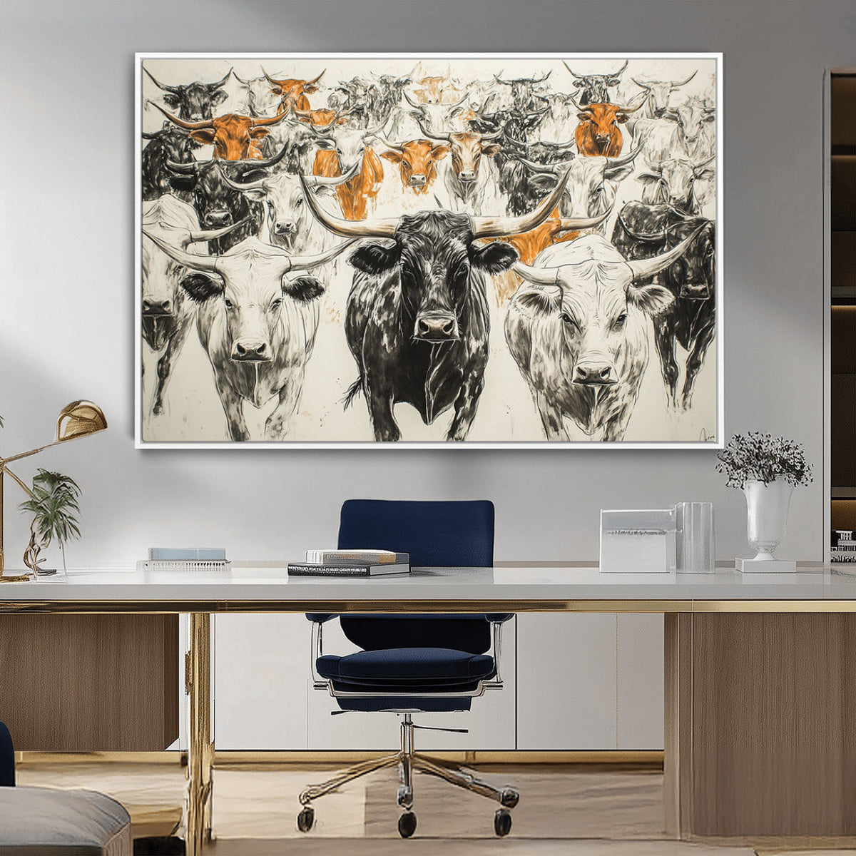 Texas Longhorn Wall Art Canvas Print – Herd Abstract Cow