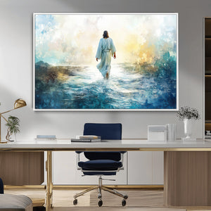 Watercolor Jesus Walking on Water Canvas Print, Christian
