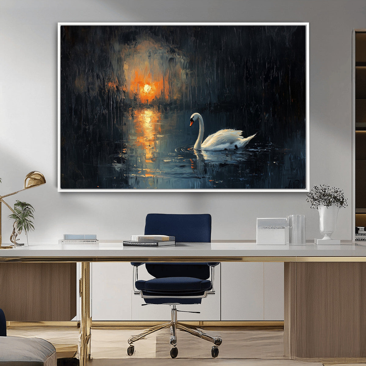 Abstract Swan on Water Wall Art Canvas Print - Elegant