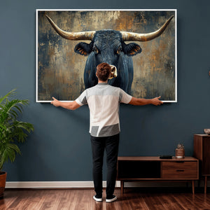Texas Western Wall Art Canvas Print - Abstract Cow Longhorn