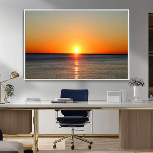 Golden Horizon Sunset Over Ocean Wall Art Canvas Print –