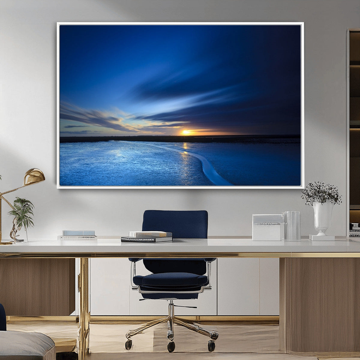 Blue Sunset Ocean Canvas Wall Art Print – Serene Coastal