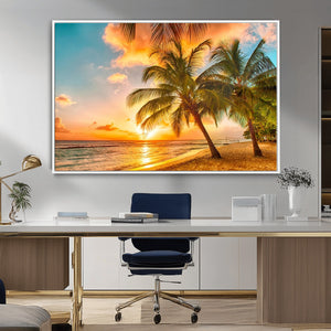 Tropical Sunset Beach Canvas Wall Art Print – Vibrant Palm