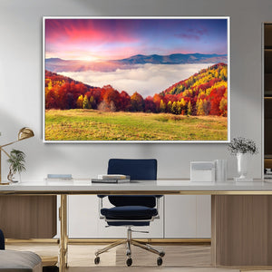 Autumn Mountain Foggy Landscape Wall Art Canvas Print |