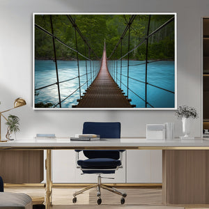 Suspension Bridge Over River Canvas Art | 3-Panel Nature