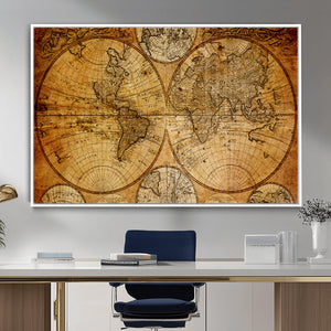 Vintage World Map Canvas Print – Antique Push Pin Travel