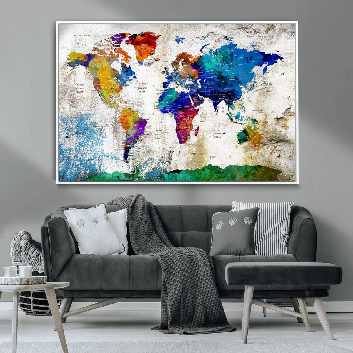 World Map Canvas Print – Framed Travel Map Wall Art for