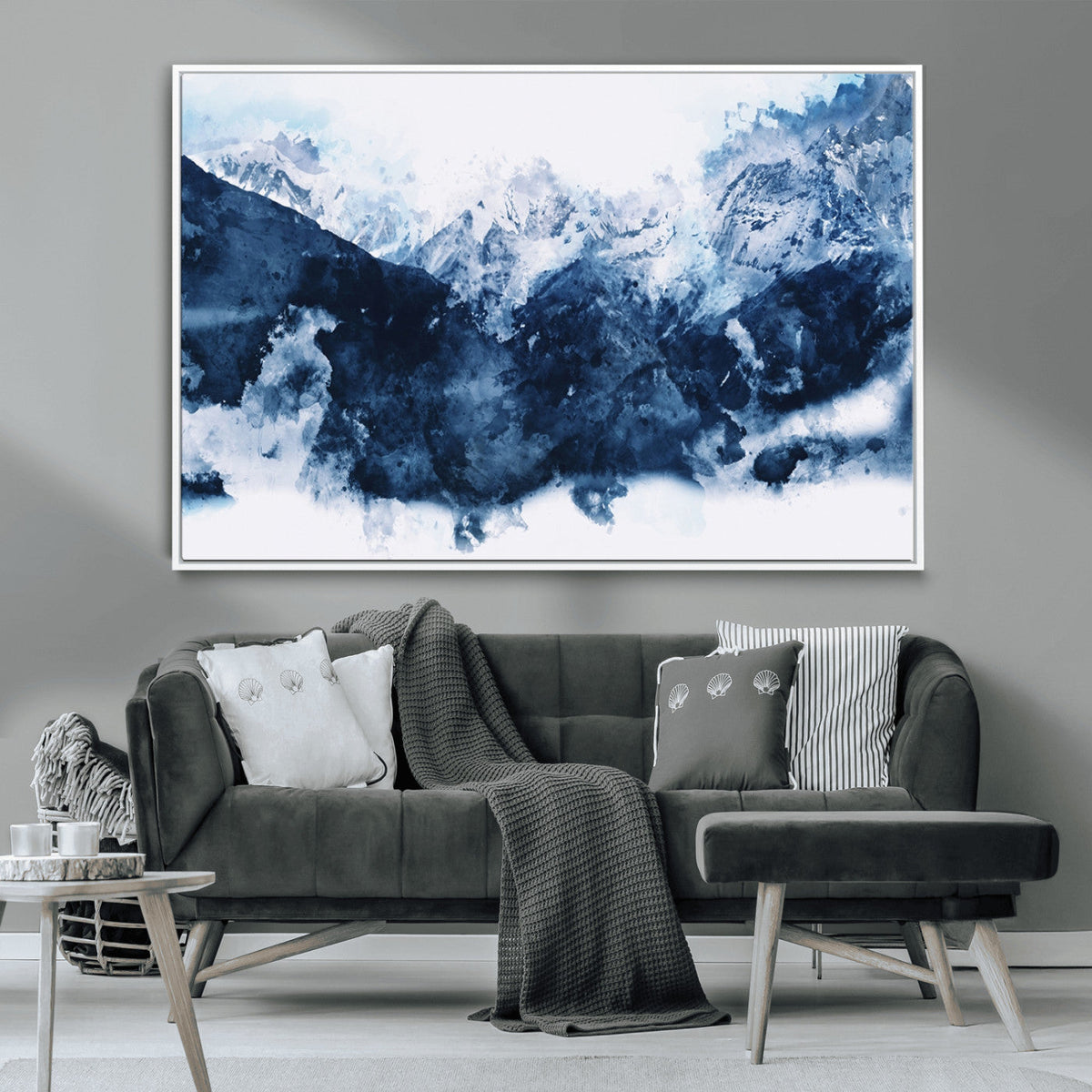 Abstract Blue Mountain Canvas Wall Art – Modern Triptych