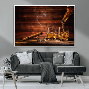 Whiskey and Cigar Wall Art Canvas | 3 Panel Bar Room Decor