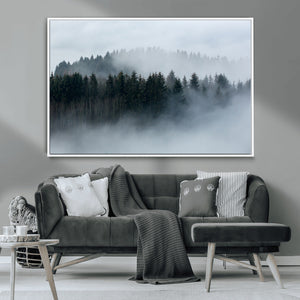 Autumn and Misty Trees in the Forest Wall Art Canvas Print,