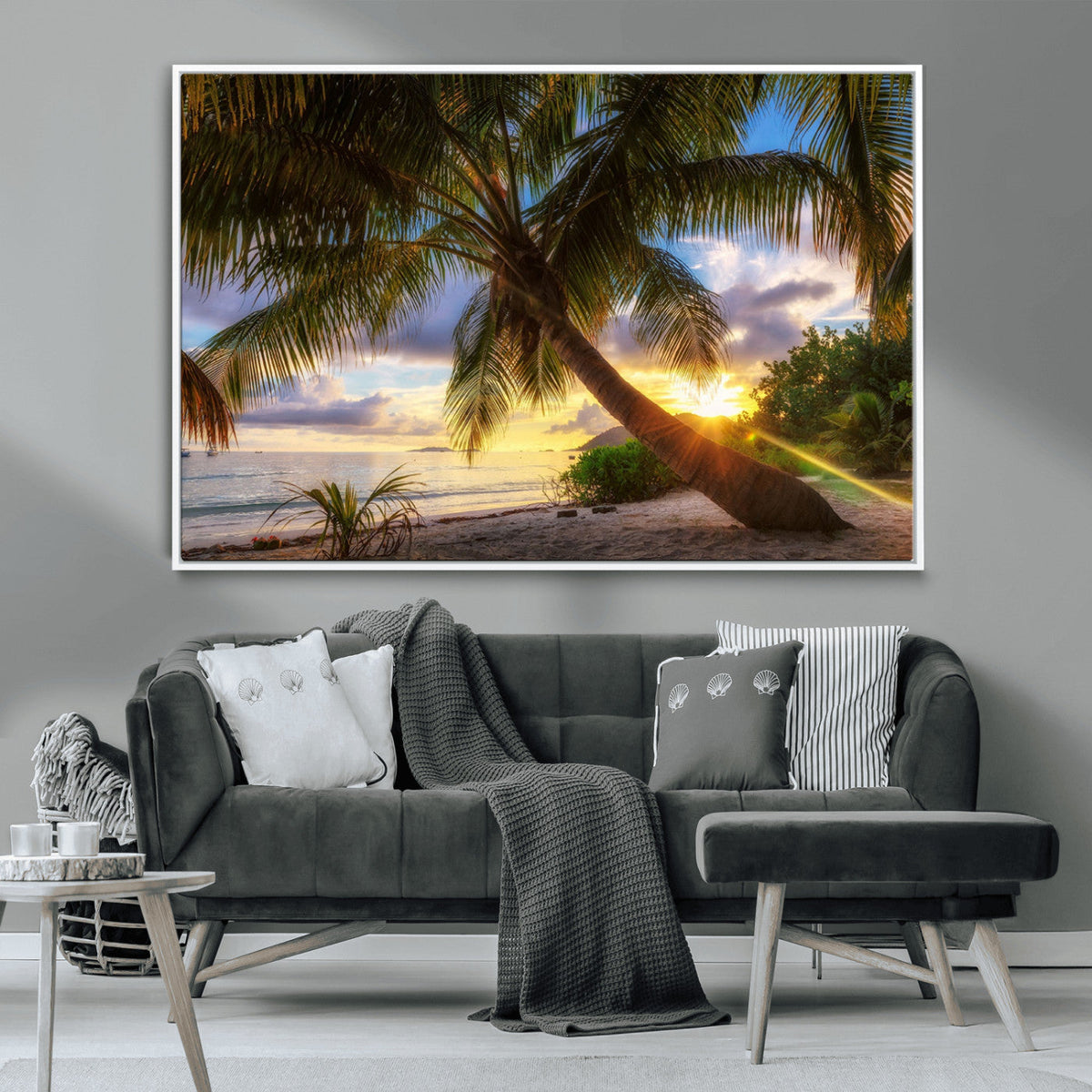 Tropical Island Sunset on the Beach Palms Wall Art Canvas
