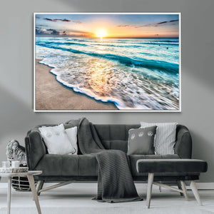 Sunset Beach Waves Canvas Wall Art – 5-Panel Ocean Sunset