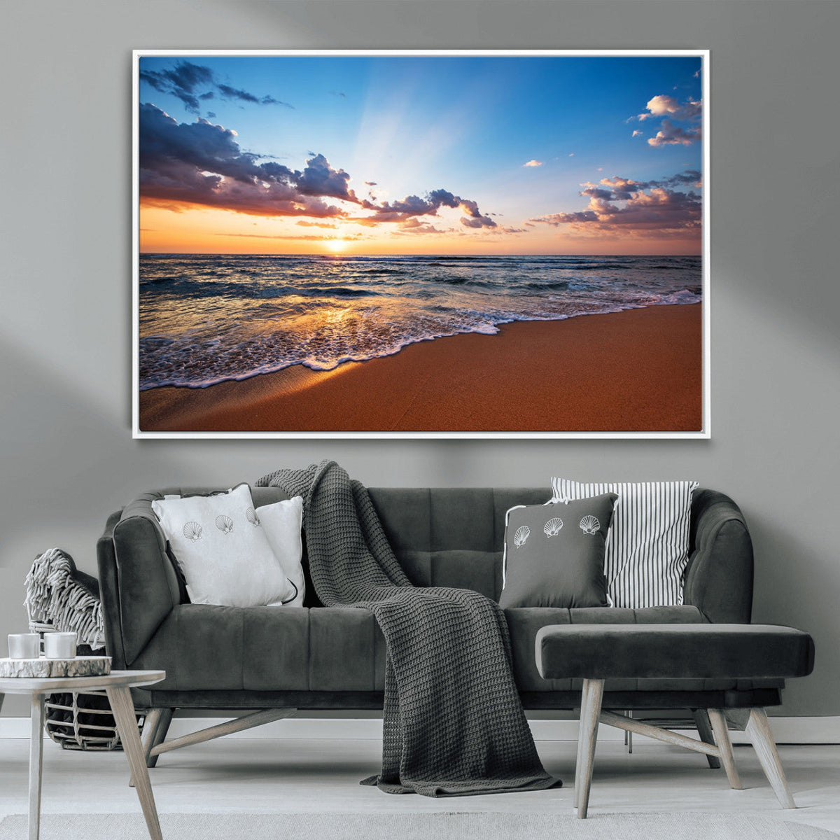 Serene Ocean Sunset Canvas Print, Golden Hour Beach Wall