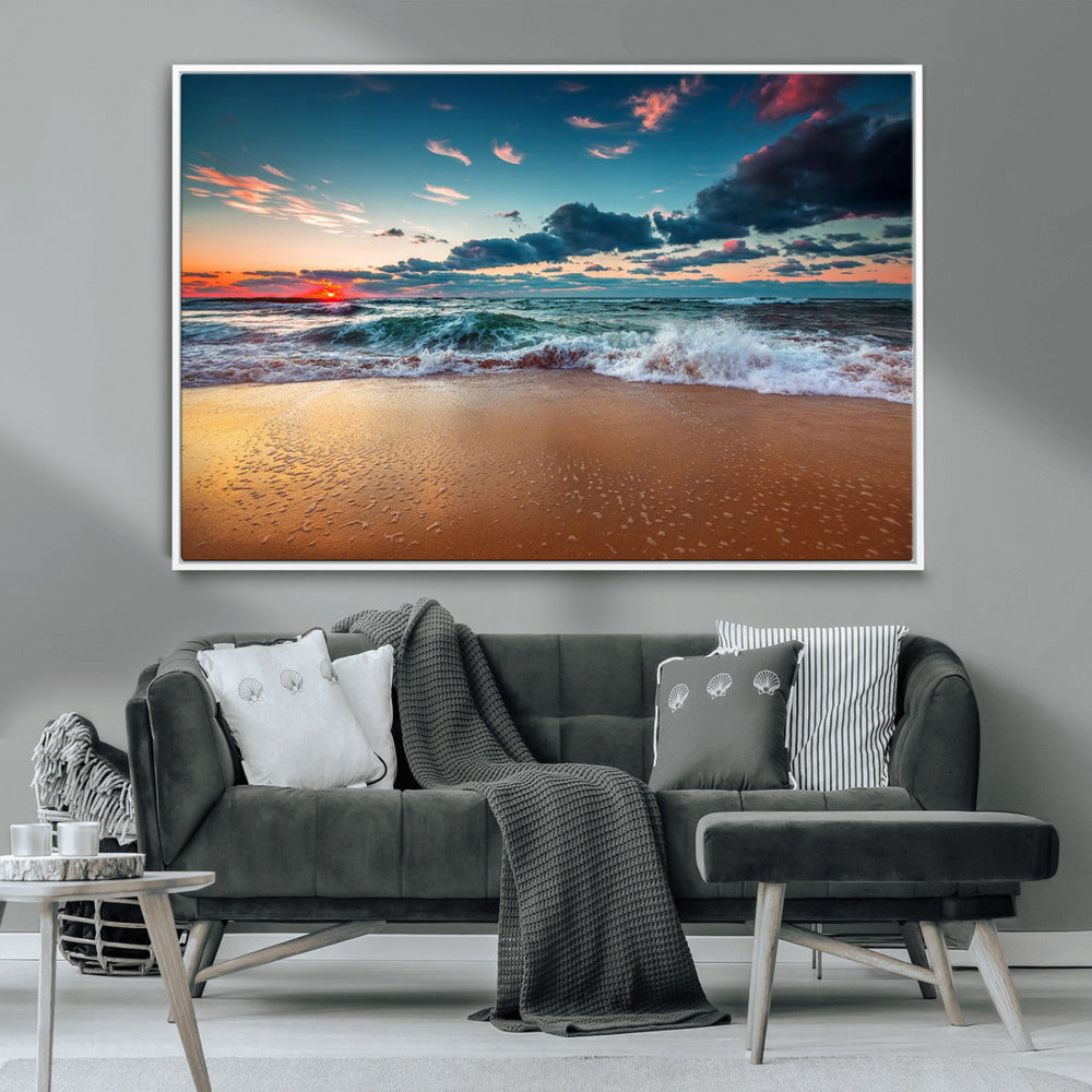 Sunset on Beach Wall Art Ocean Beach Canvas Print