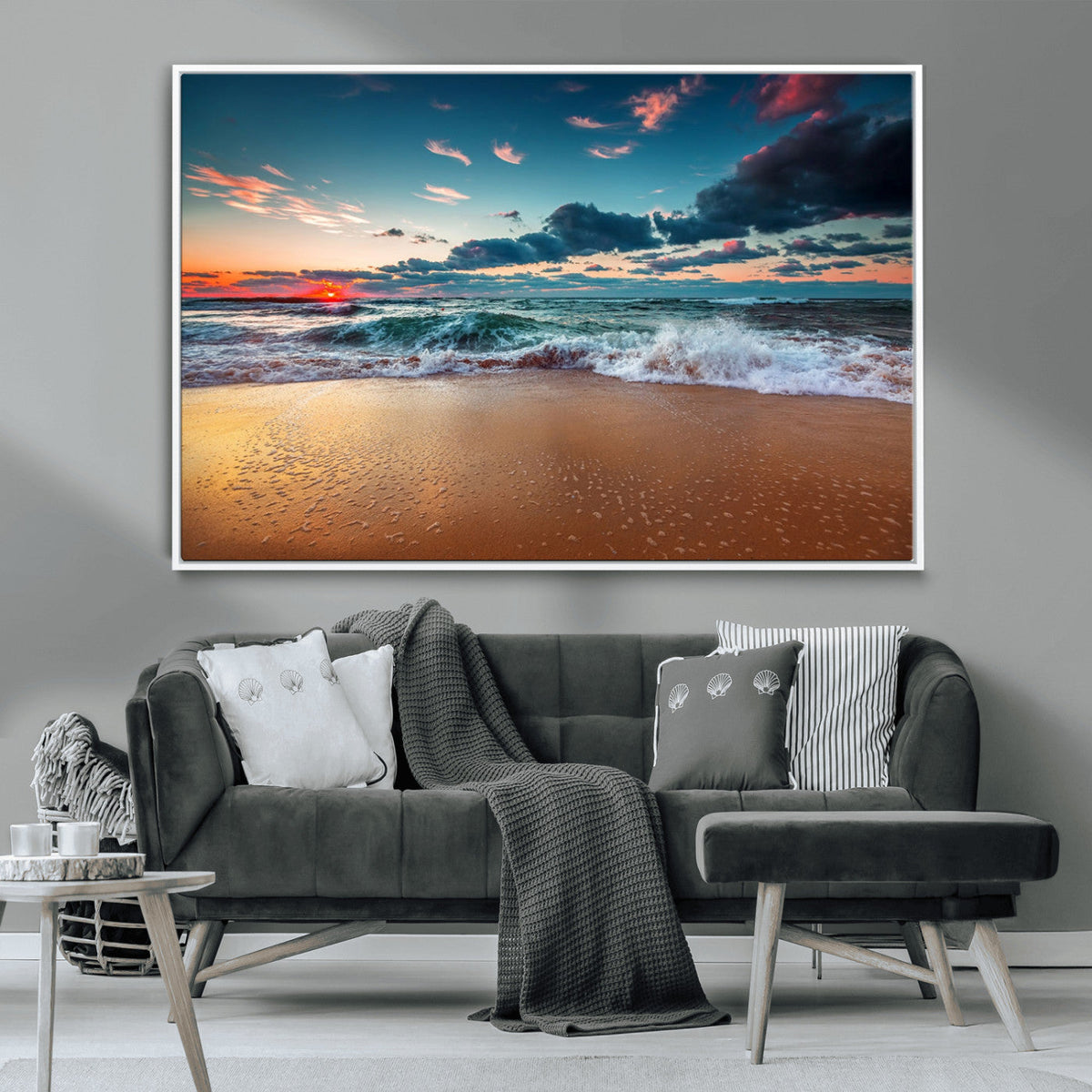 Sunset on Beach Wall Art Ocean Beach Canvas Print