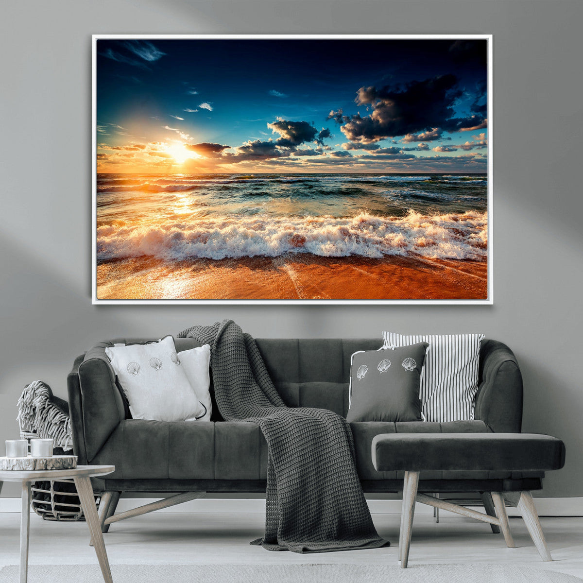 Golden Hour Sunset Over Ocean Waves Wall Art Canvas Print |