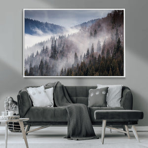 Beautiful Rising Fog in Winter Mountain Landscape- Framed