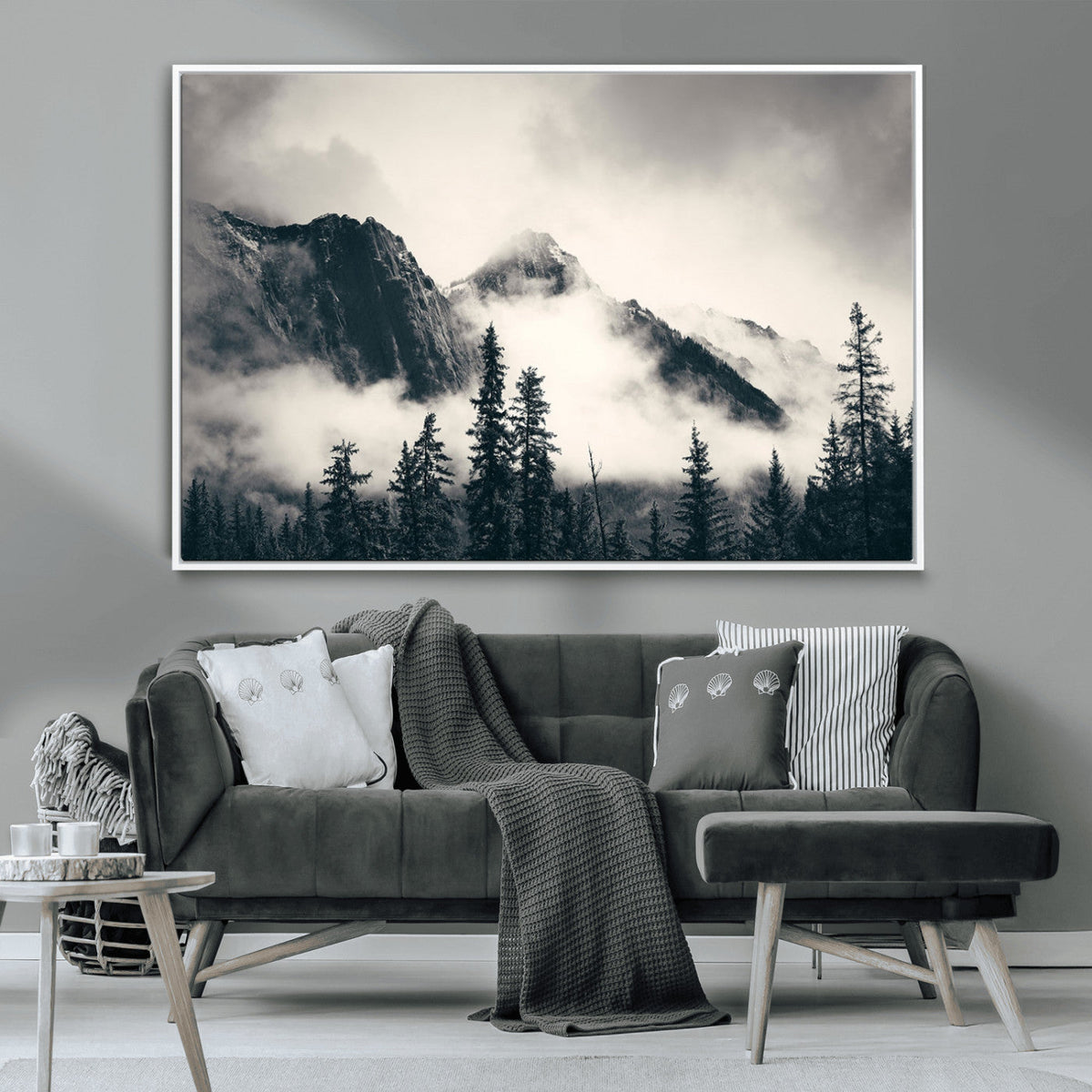 Large Foggy Mountain Forest Wall Art Canvas Print | Misty