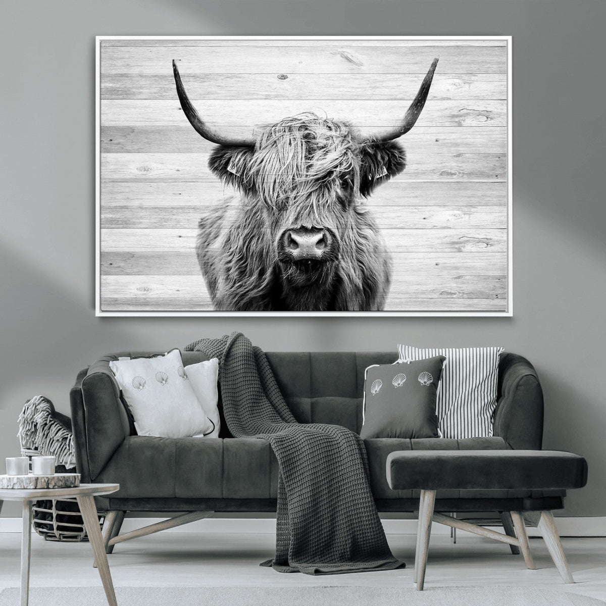 Scottish Highland Cow Cattle Art Print on Wood Background