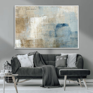 Abstract Blue and Beige Wall Art, Modern Minimalist Canvas