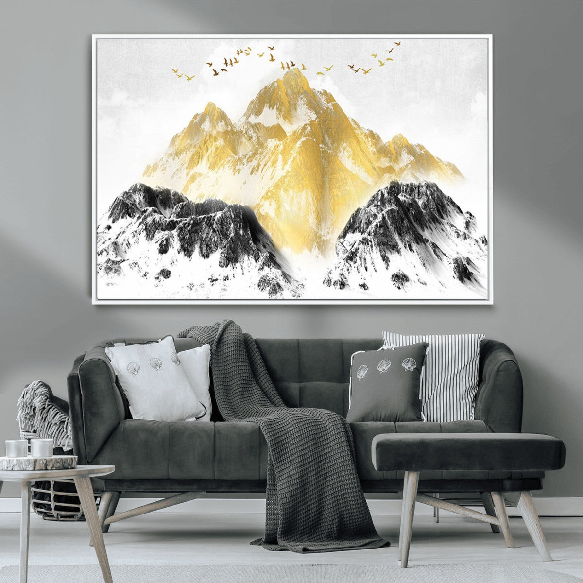 Golden Mountain Triptych Wall Art Canvas Print, Modern