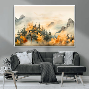 Abstract Watercolor Mountains and Trees Autumn Art,