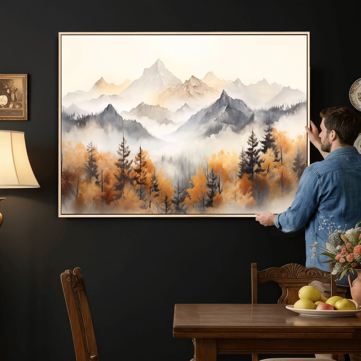 Abstract Mountain Wall Art | Misty Mountain Forest and