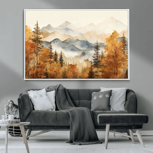 Golden Autumn Forest Wall Art Canvas | Mountain Landscape