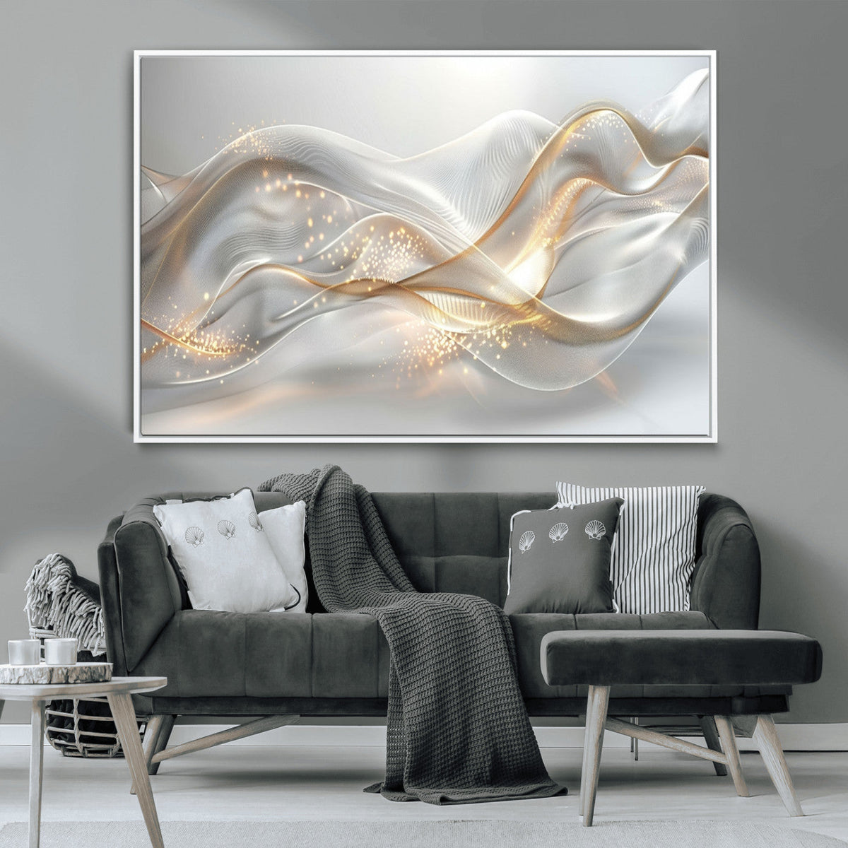 Abstract art Grey and Gold Lines Wall Art