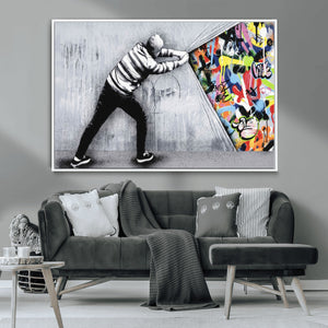 Banksy Art Behind the Curtain Street Wall Art Canvas Print |