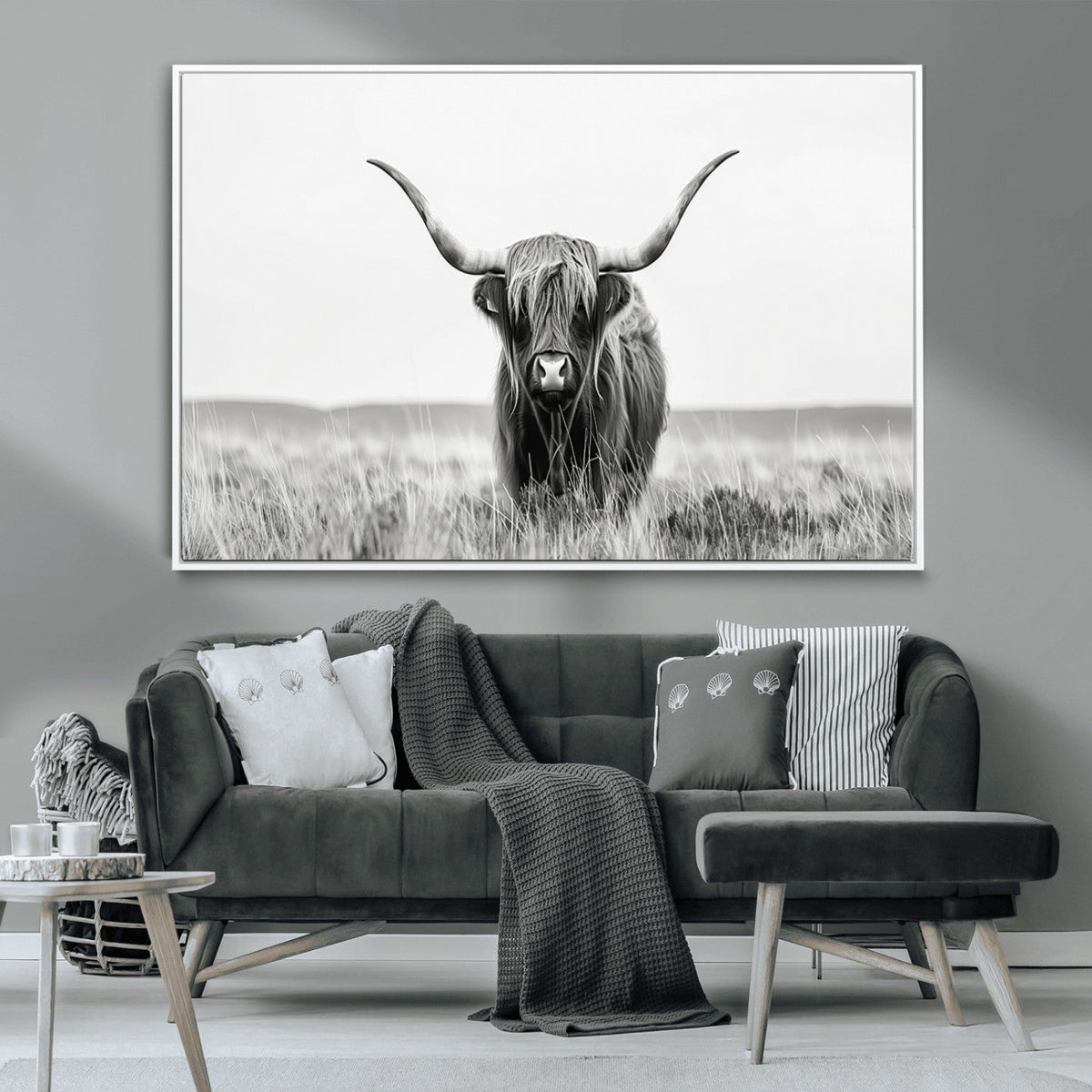 Highland Cow Canvas Wall Art – Majestic Beauty in Black and