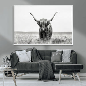 Highland Cow Canvas Wall Art – Majestic Beauty in Black and