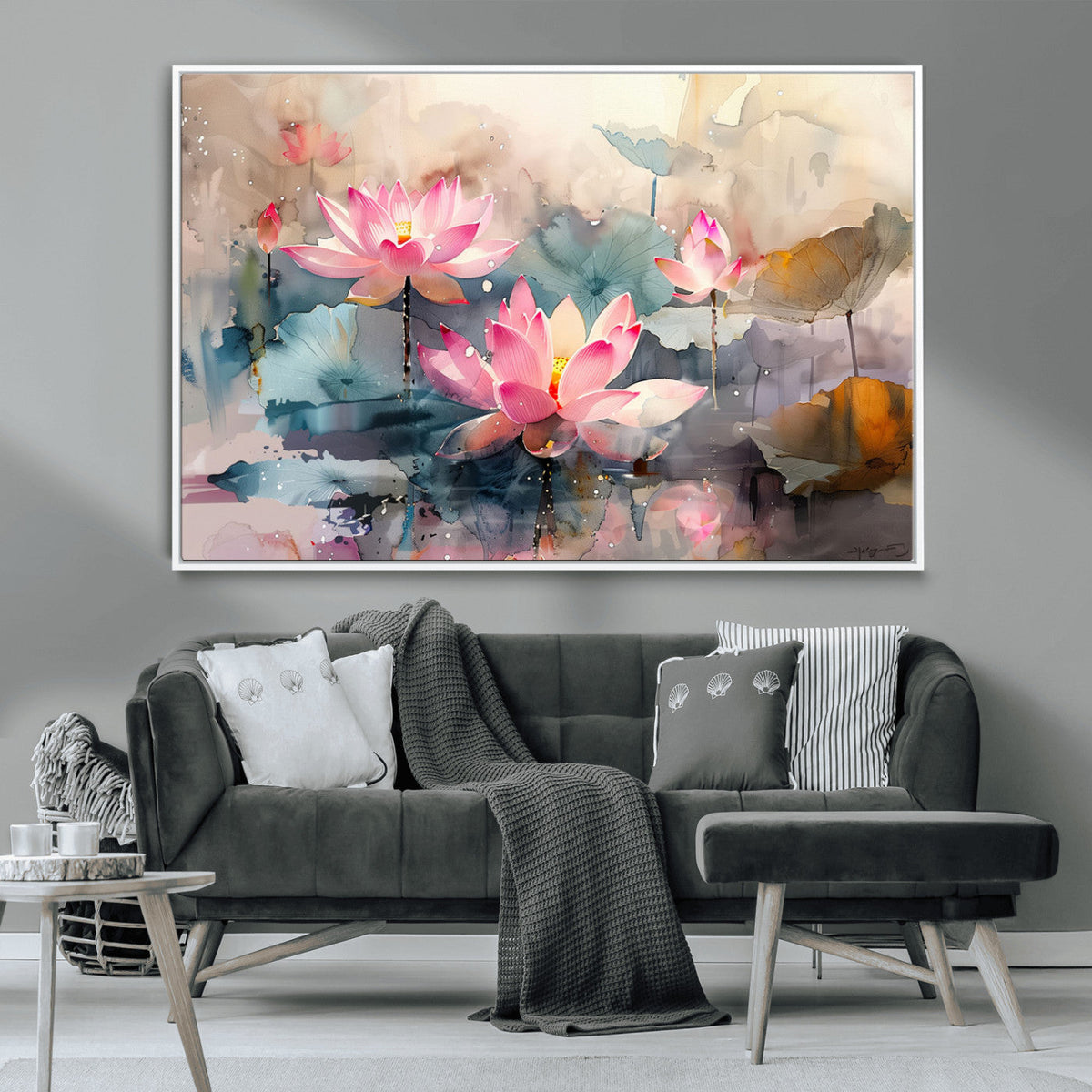 Lotus Flower Wall Art | 3-Panel Giclee Canvas Print of Pink