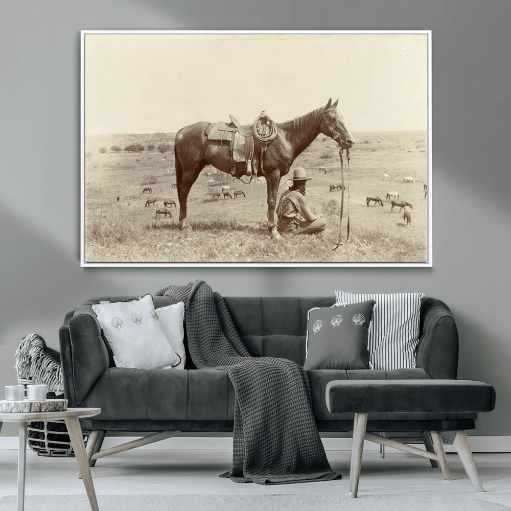 Cowboy Wall Art - Western Horse Canvas Print - Vintage