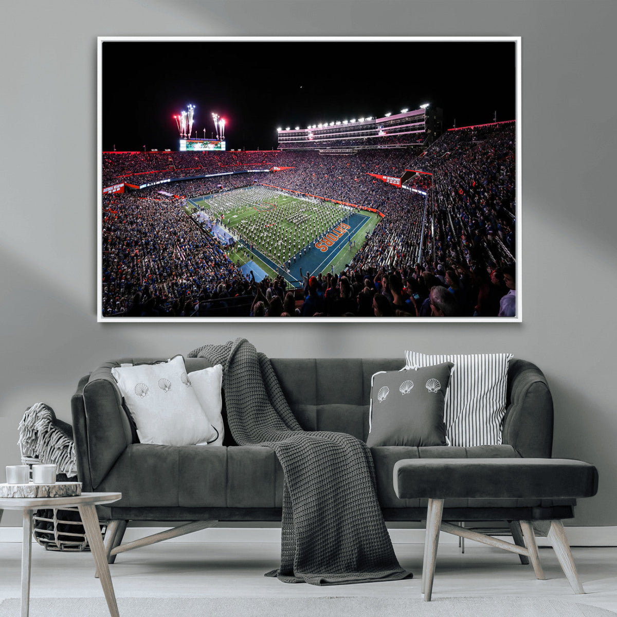 Ben Hill Griffin Stadium Night Game Triple Canvas Wall Art -
