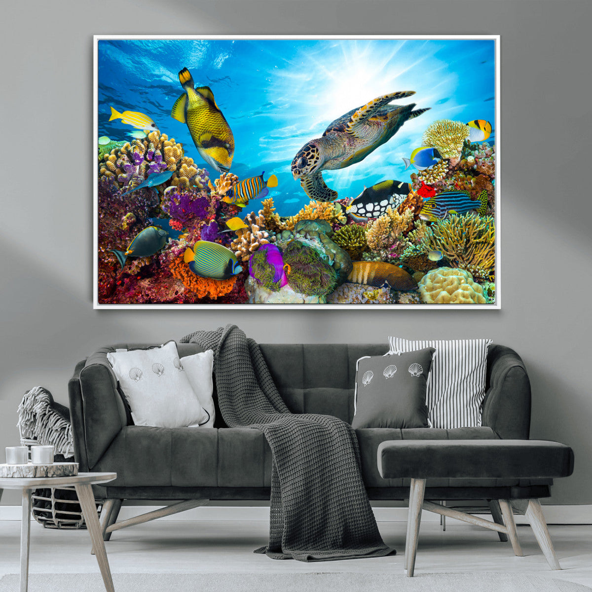 Colorful Coral Reef and Sea Life Turtle Canvas Print,