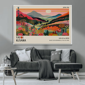 Yayoi Kusama Landscape Canvas Print, Vibrant Floral Mountain