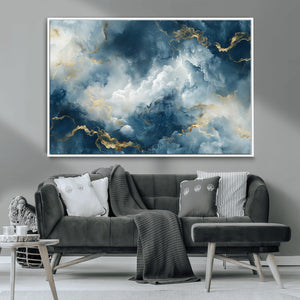 Large Abstract Print - Luxe Blue and Gold Abstract Canvas