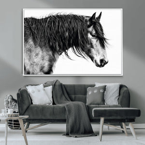Majestic Horse Wall Art – Framed Black White Portrait Canvas