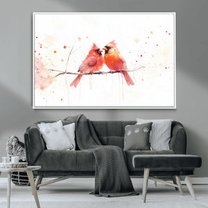 Cardinal Bird Canvas Wall Art - Male and Female Cardinal