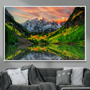 Maroon Bells Lake Wall Art Canvas Print – Framed Majestic