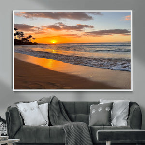 Tropical Beach Wall Art – Framed Sunset Ocean Canvas