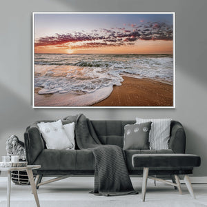 Ocean Sunset Wall Art Canvas Print – Framed Sandy Shore