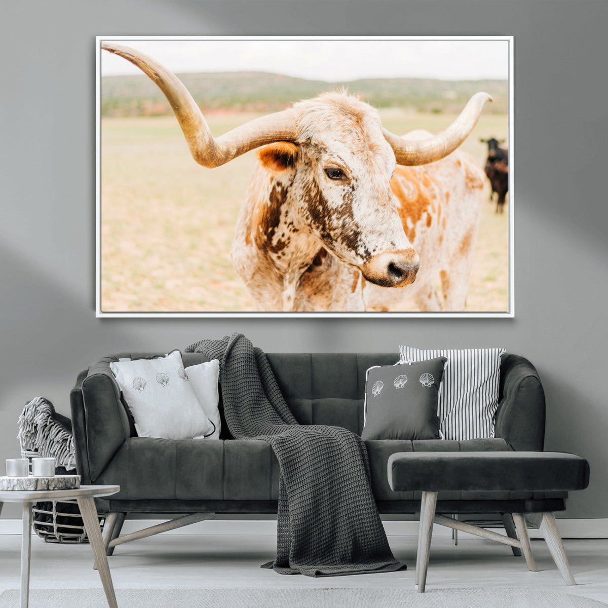 Texas Longhorn Wall Art Canvas Print – Framed Spotted Cow