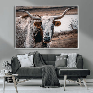 Texas Longhorn Wall Art Canvas Print – Framed Spotted Bull